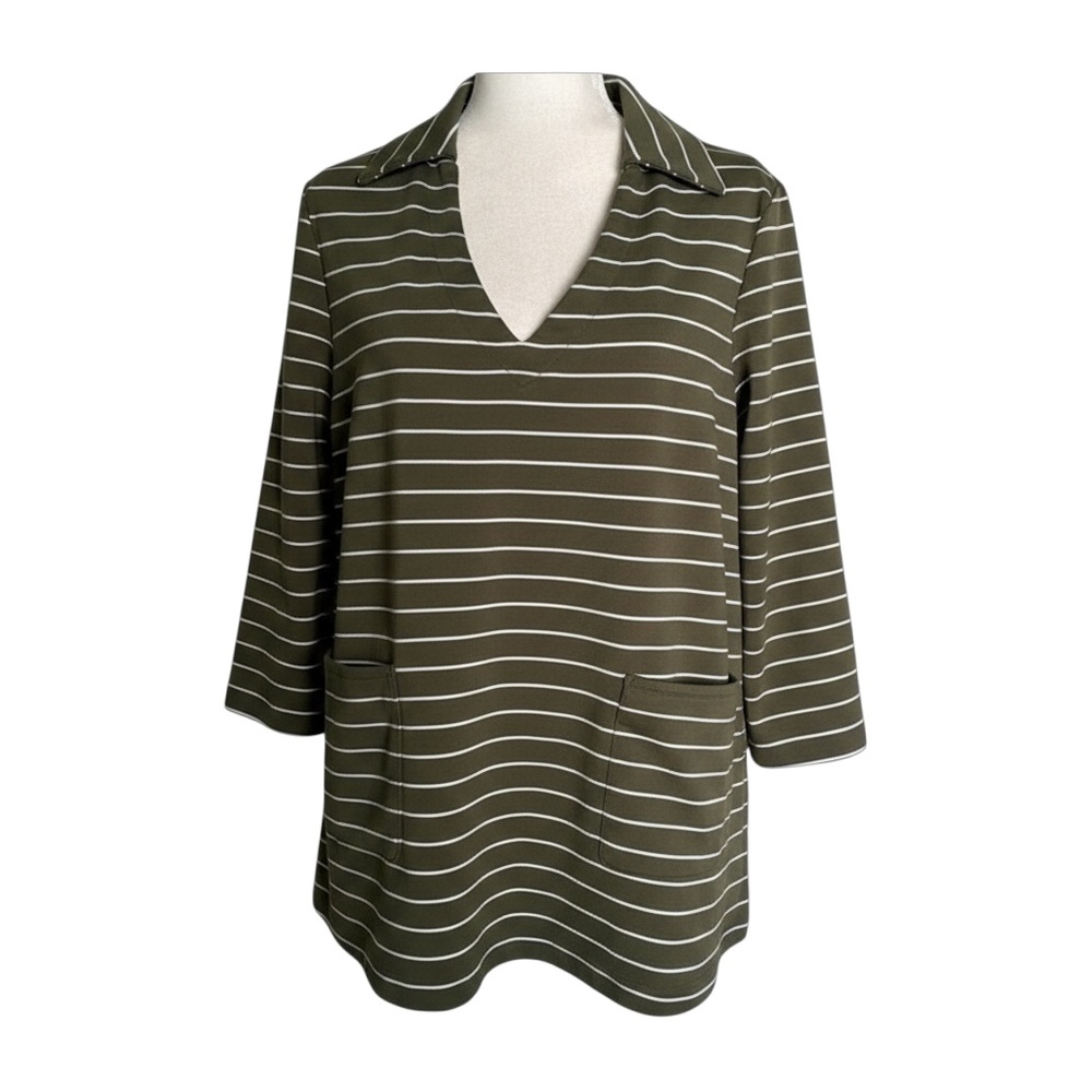 Chic Tuckernuck Olive Striped V-Neck Tunic Top XL